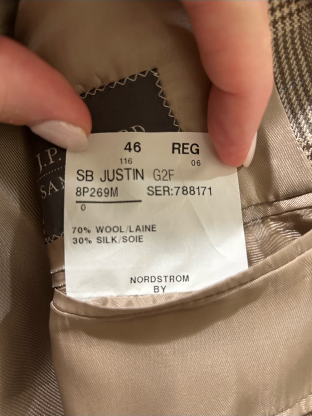 JP Tilford Samuelsohn Taupe Plaid Blazer - Classic Tailored Suit Jacket 46 R - Picture 3 of 8